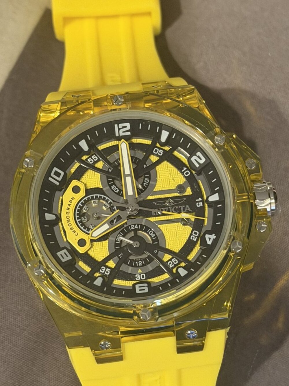Invicta Racing 48802 Men's 46mm Yellow Translucent Watch NEW